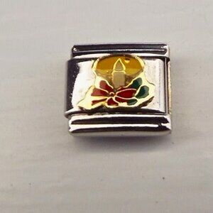 Enamel holiday candle with bow 9mm stainless steel italian charm bracelet link